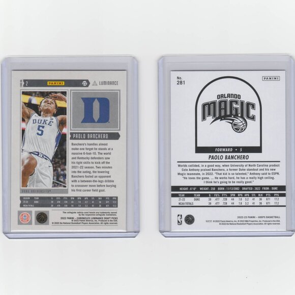 Paolo Banchero Rookie Card Lot Duke Orlando Magic All Star Forward Perfect Cards - Picture 2 of 6